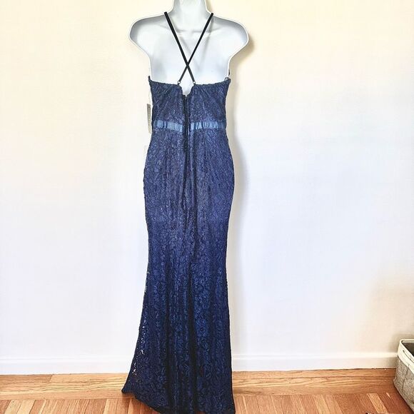 Lulu's Zenith Navy Blue Lace Sleeveless 
Halter Maxi Dress NWT size Large - Picture 13 of 16
